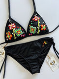 Spring Tropical Black Handmade Bikini Set