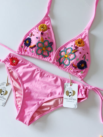 Bubblegum Beaded Handmade Bikini Set