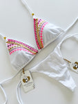 Lola White Embroidered Handmade Bikini Set