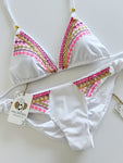 Lolita White Embroidered Handmade Bikini Set