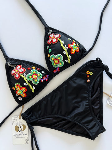 Spring Tropical Black Handmade Bikini Set