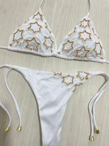 White Stars Beaded Handmade Colombian Bikini Set