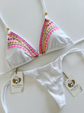 Lola White Embroidered Handmade Bikini Set