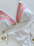 Lola White Embroidered Handmade Bikini Set