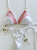 Lola White Embroidered Handmade Bikini Set