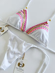 Lola White Embroidered Handmade Bikini Set