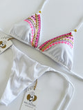 Lola White Embroidered Handmade Bikini Set