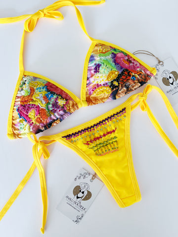 Jamaica Yellow Floral Beaded Colombian Bikini Set