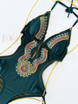 Olive Green Colombian Trikini One-Piece Swimsuit