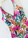 White Fiji Floral Beaded Colombian One-Piece Swimsuit