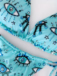 Blue Boho Eye Beaded Bikini Set